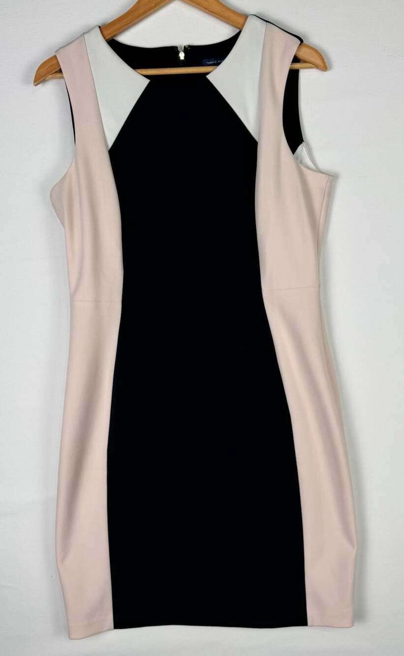 Tommy Hilfiger Colorblock Sheath Dress Size 12 Black White Pink Sleeveless